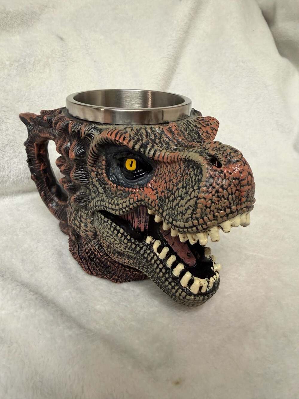 Jurassic 3D T-Rex Dinosaur Head Skull Coffee Mug Stainless Steel Liner - Picture 2 of 9